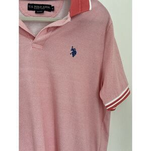 Men's Coral Checked Polo Shirt, MED, short Sleeved Cotton,‎ Logo